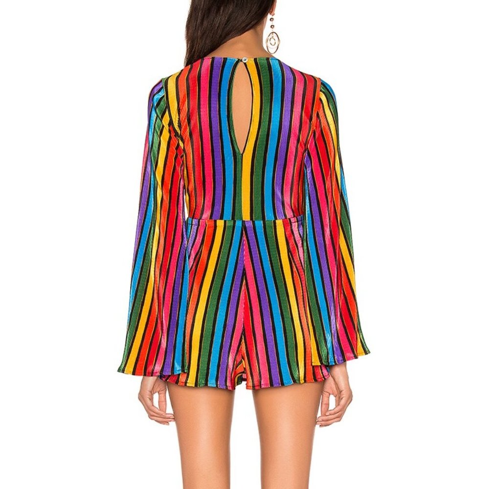 Show Me Your MuMu Multicolor Rainbow Stripe Long Sleeve Wrap Dress - Picture 3 of 5